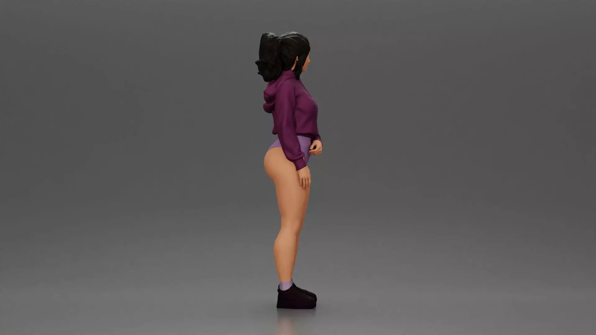 woman in purple hoodie and bikini strikes a pose with style 3D print model_1