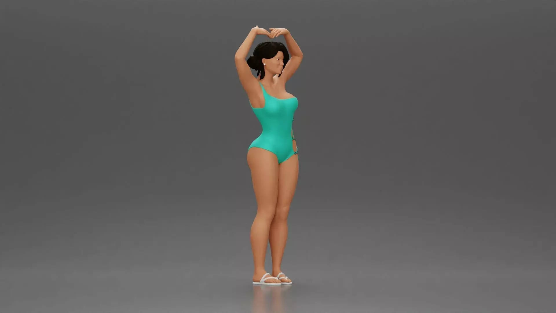 woman in turquoise swimsuit stretching with elegant ballet pose 3D print model_1