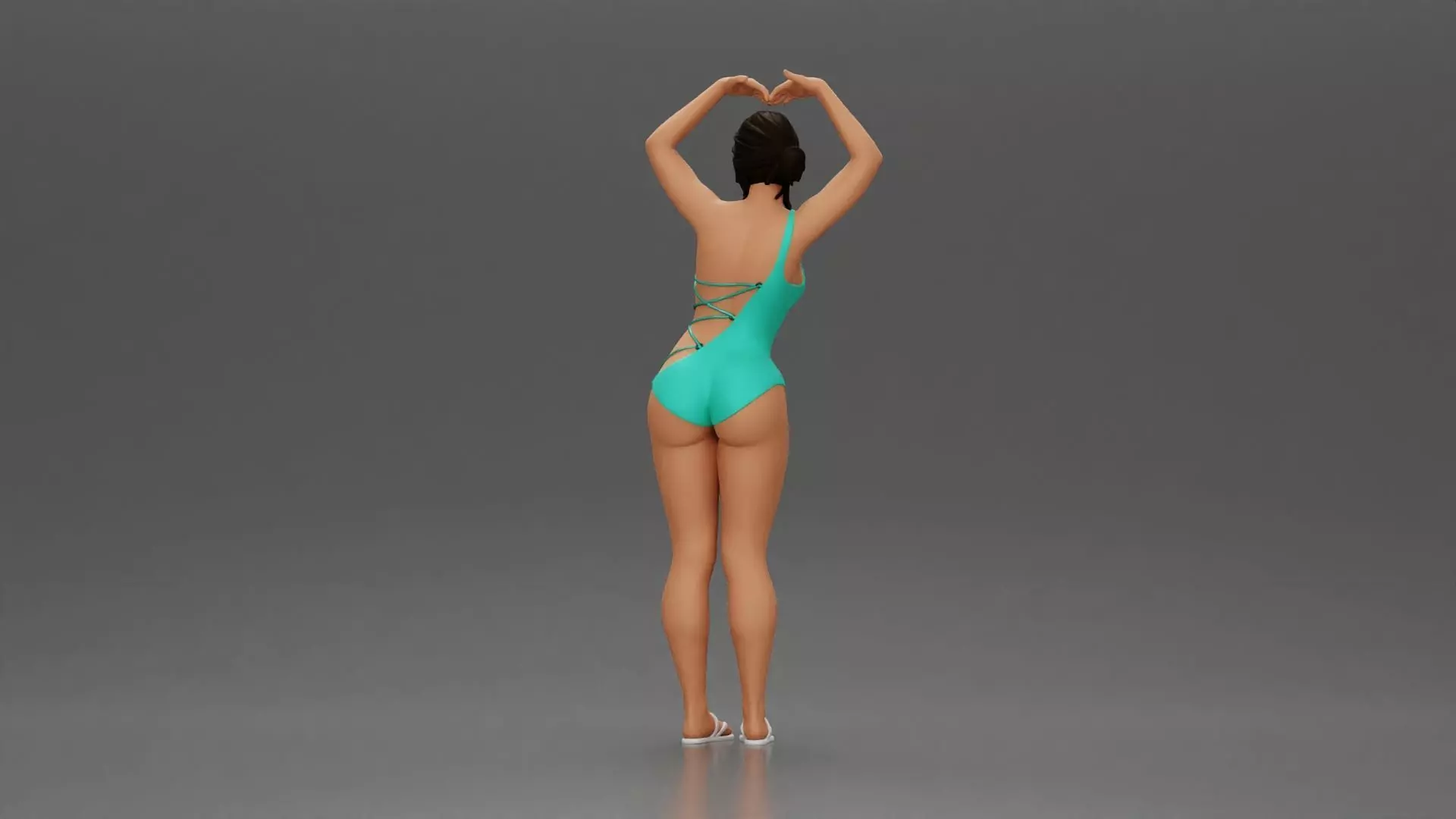 woman in turquoise swimsuit stretching with elegant ballet pose 3D print model_3