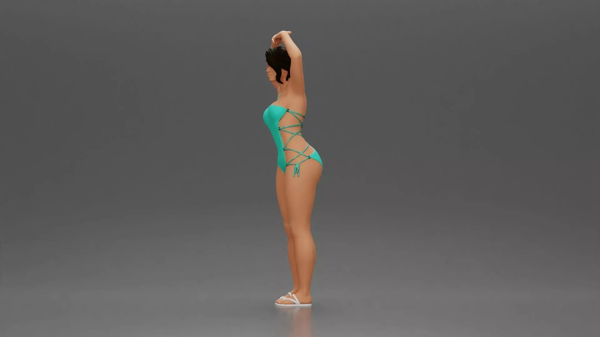 woman in turquoise swimsuit stretching with elegant ballet pose 3D print model_5