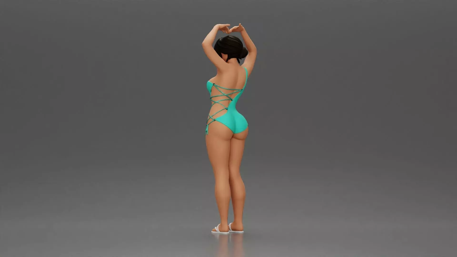 woman in turquoise swimsuit stretching with elegant ballet pose 3D print model_4