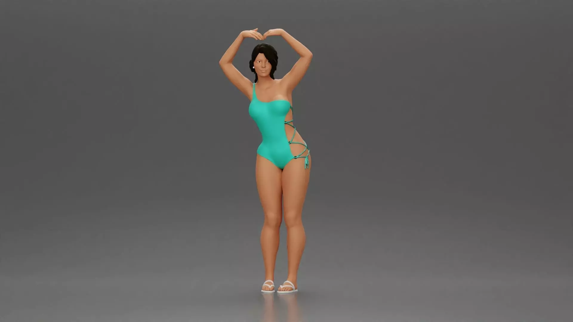 woman in turquoise swimsuit stretching with elegant ballet pose 3D print model_0