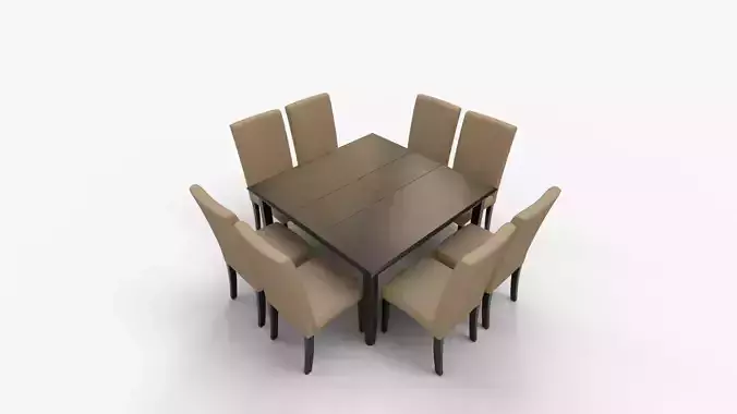 East West Furniture Capri 7-piece Wood Dining Table Set 3D model 7