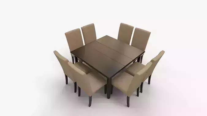 East West Furniture Capri 7-piece Wood Dining Table Set 3D model 6