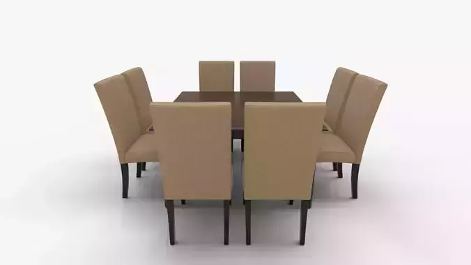 East West Furniture Capri 7-piece Wood Dining Table Set 3D model 3
