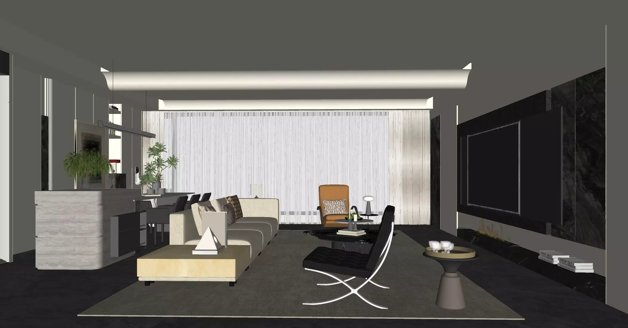 Italian - style living and dining room 3D model_6