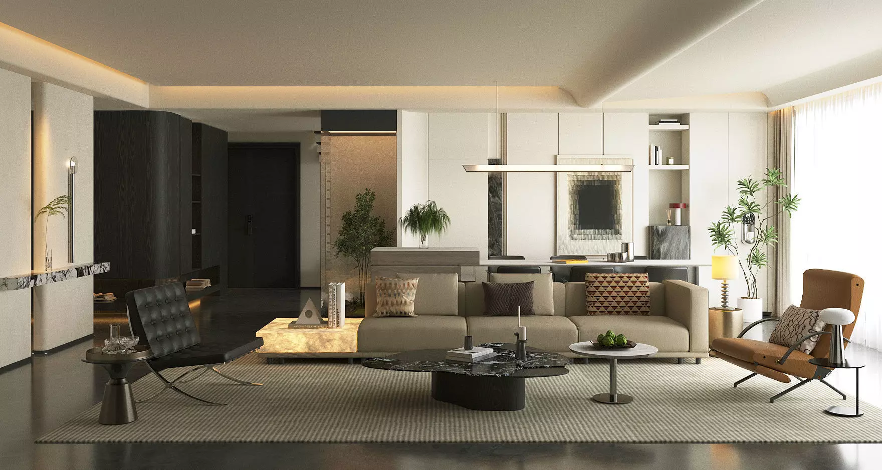 Italian - style living and dining room 3D model_0