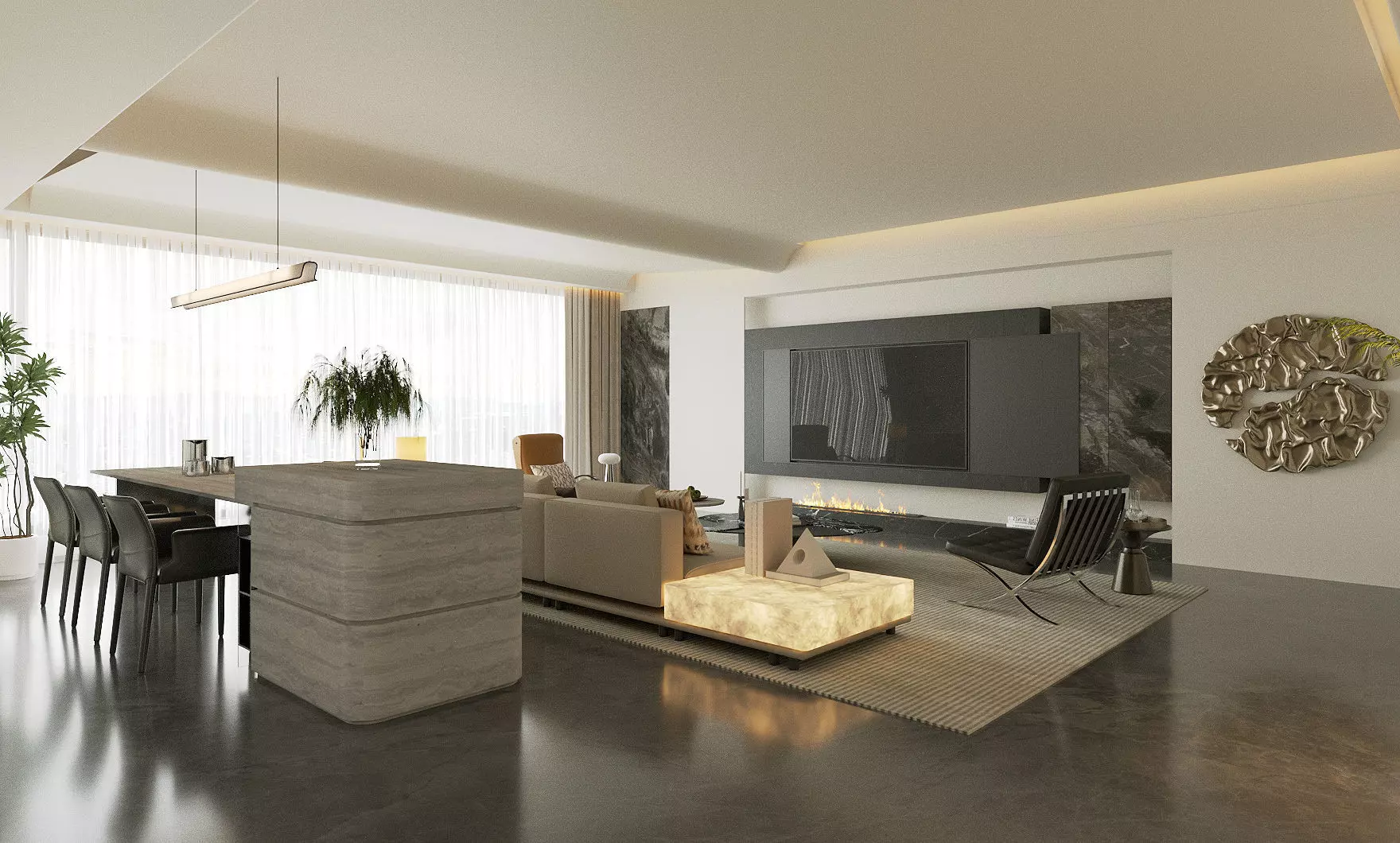 Italian - style living and dining room 3D model_1