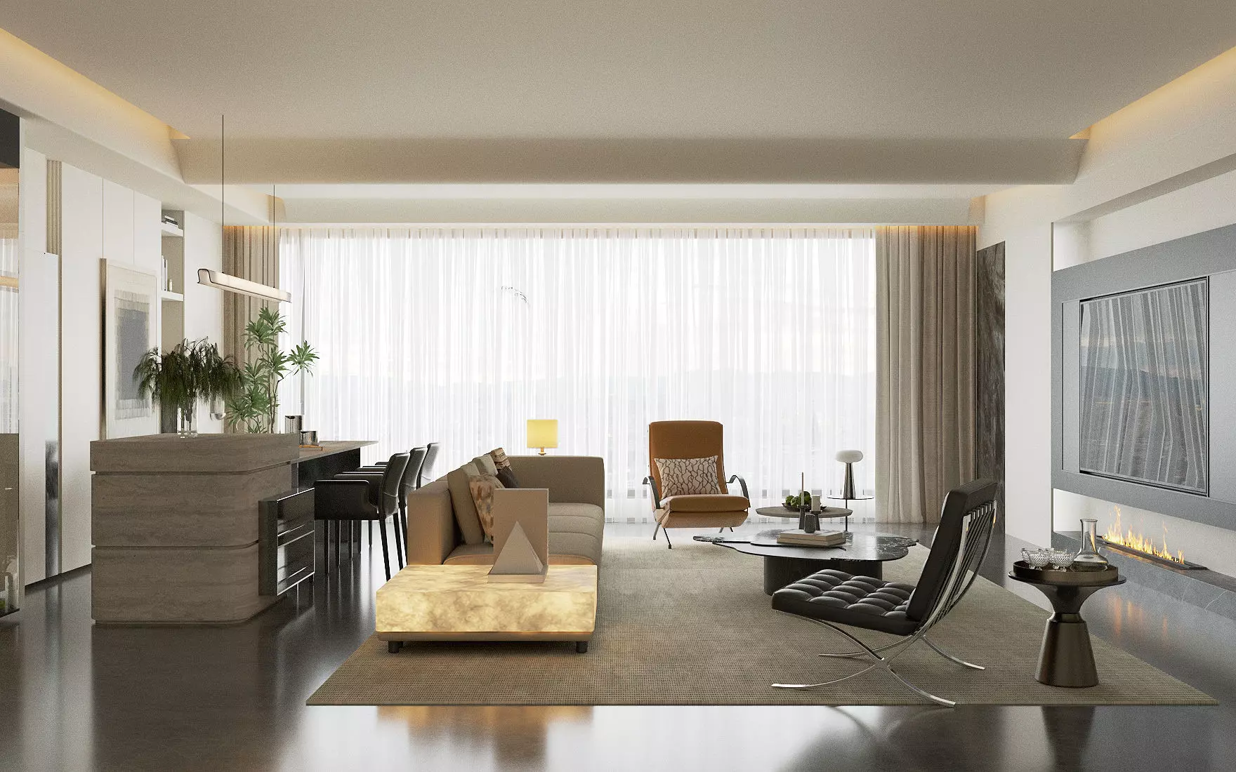 Italian - style living and dining room 3D model_2