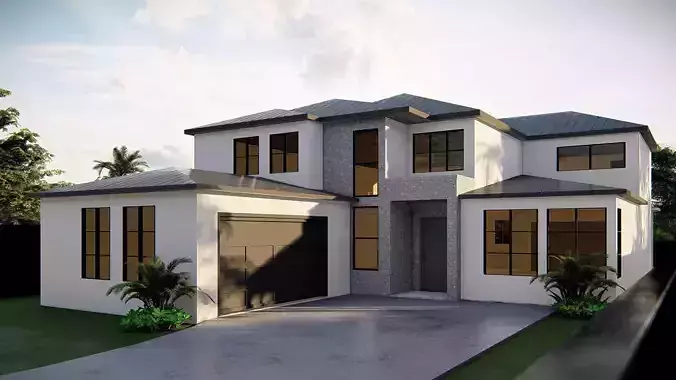 American House Traditional Residential Home 3D Model