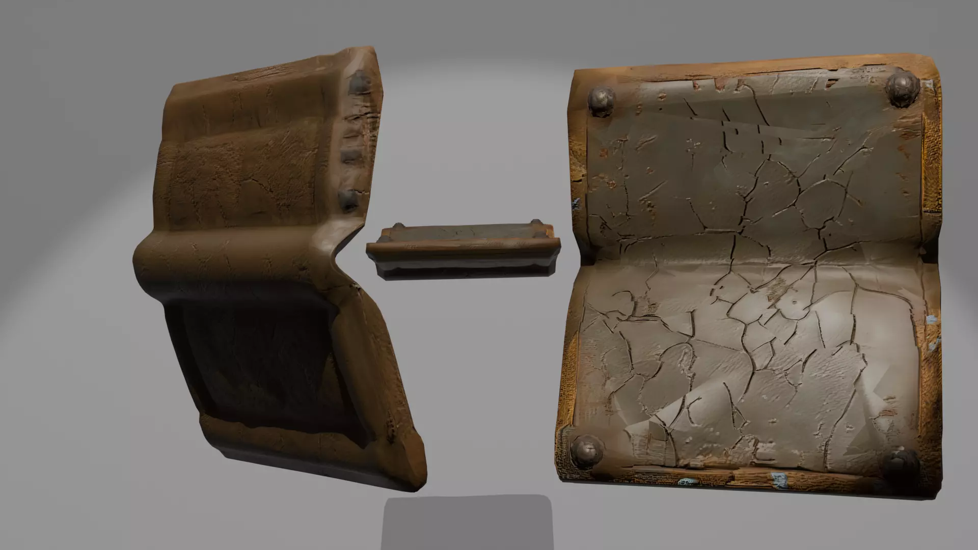 Panel02 Curved Metal Panel With Rust And Cracks Low-poly 3D model_1