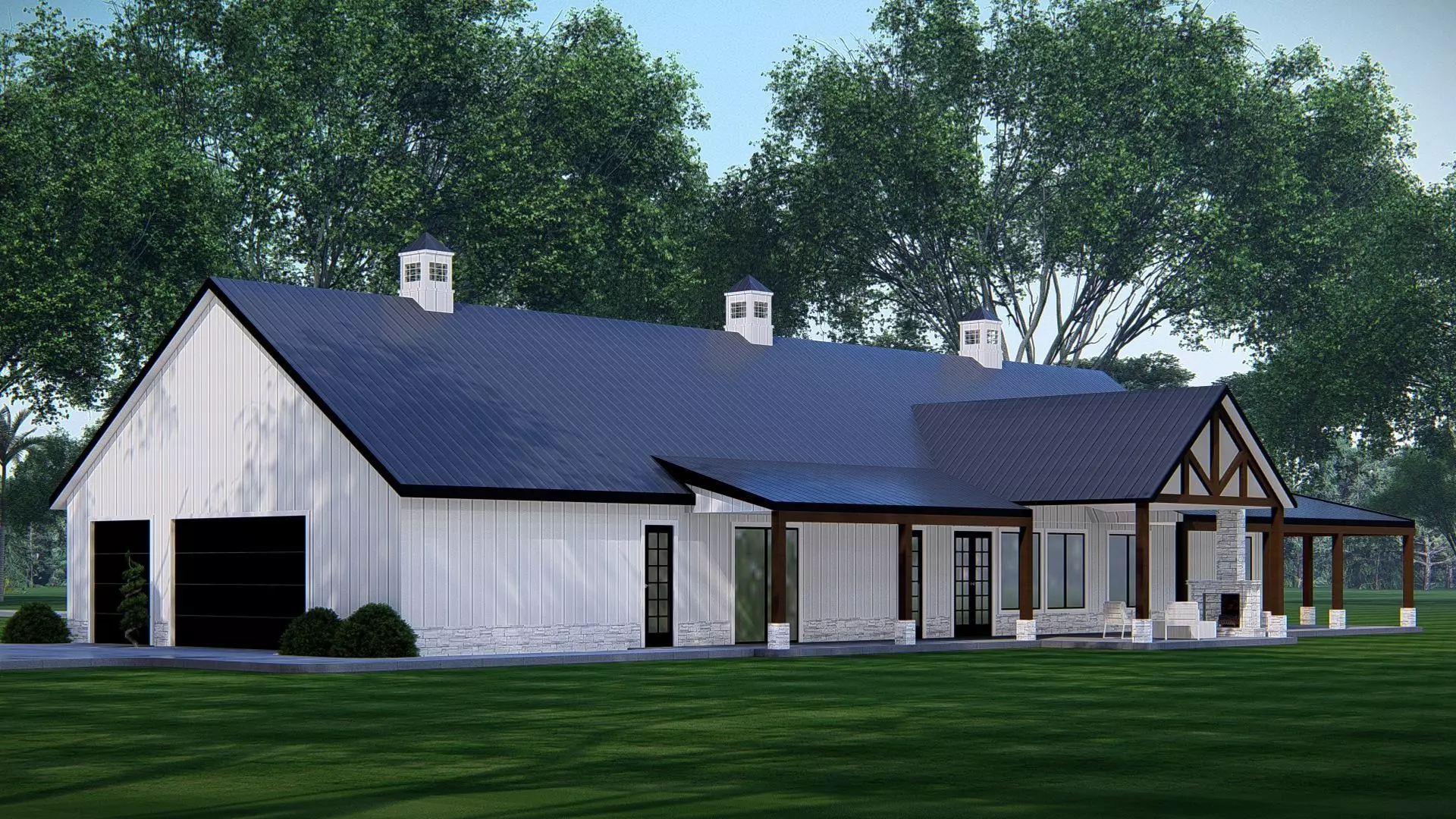 American Exterior House Design Modern Country Home Architecture 3D model_2