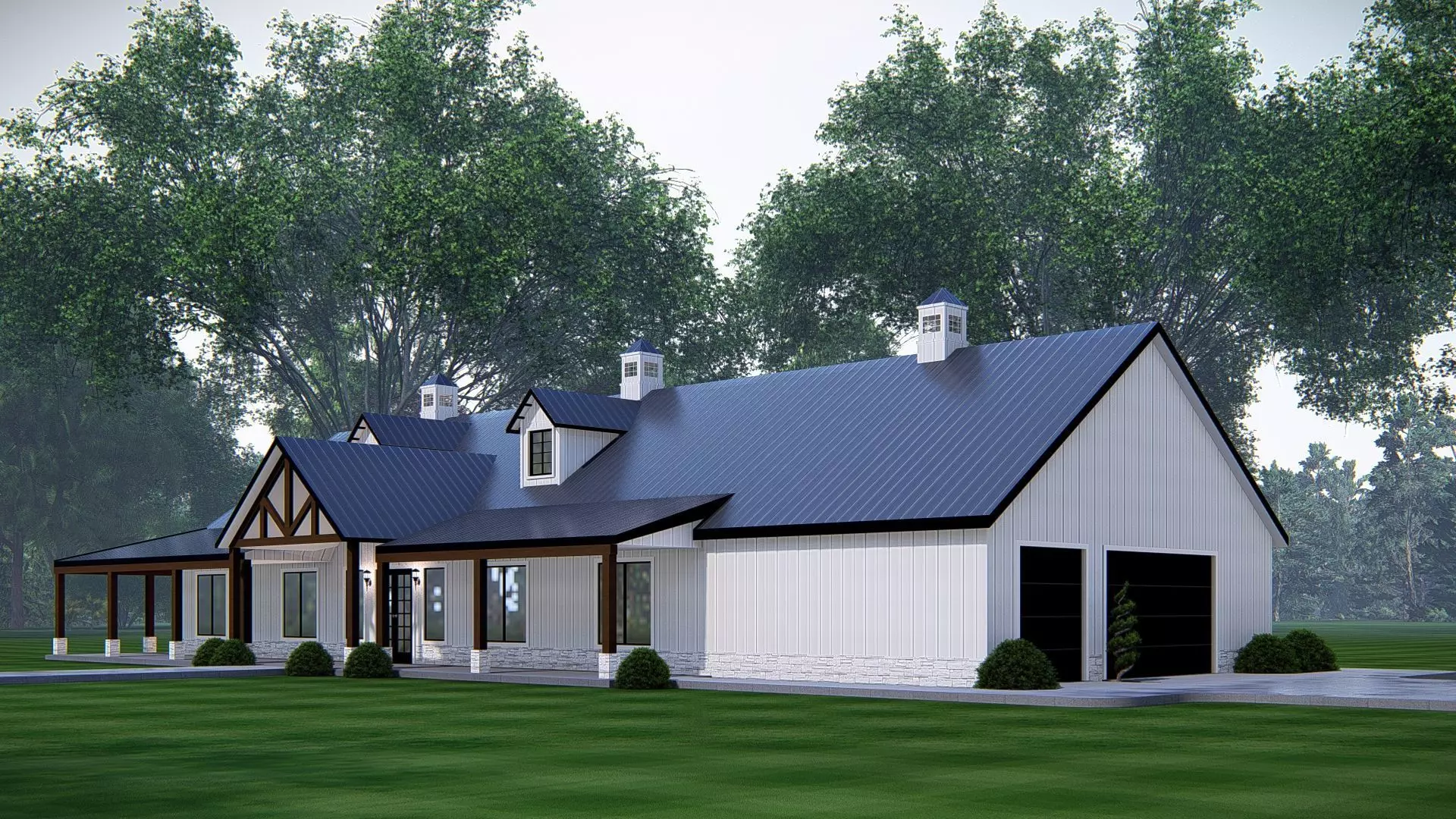 American Exterior House Design Modern Country Home Architecture 3D model_1