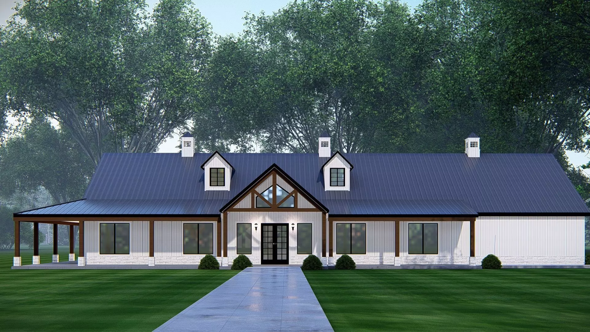 American Exterior House Design Modern Country Home Architecture 3D model_0