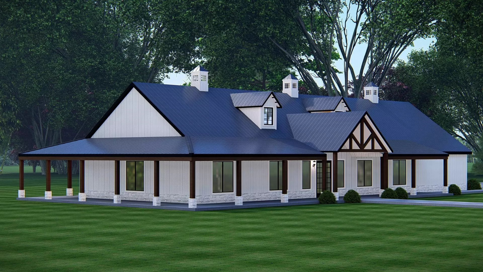 American Exterior House Design Modern Country Home Architecture 3D model_4