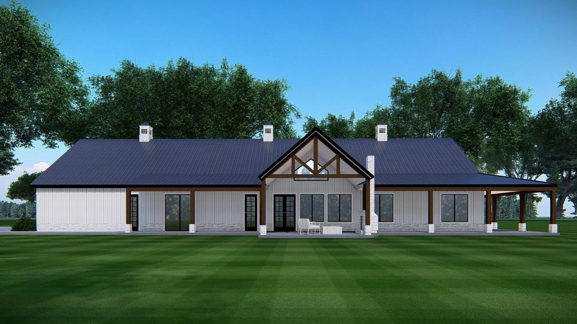 American Exterior House Design Modern Country Home Architecture 3D model_3