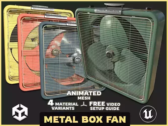 Animated Metal Box Fan Low-poly 3D model