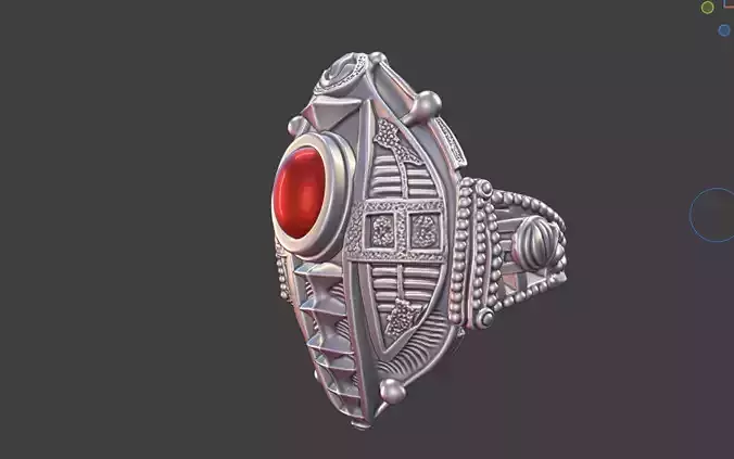 futuristic tribal egyptian silver ring with gemstones v2