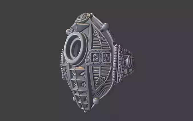 futuristic tribal egyptian silver ring with gemstones v2