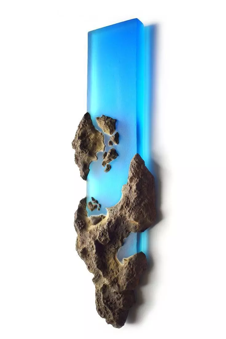 Blue Glass Wall Art 3D Modern Sculpture Embedded Rocks Low-poly 3D model_0