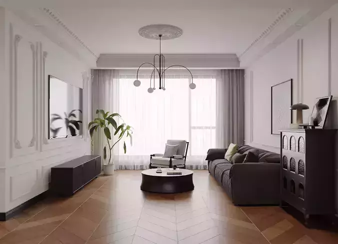 Eclectic living and dining room interior