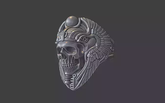 Egyptian pharao skull with birds ring