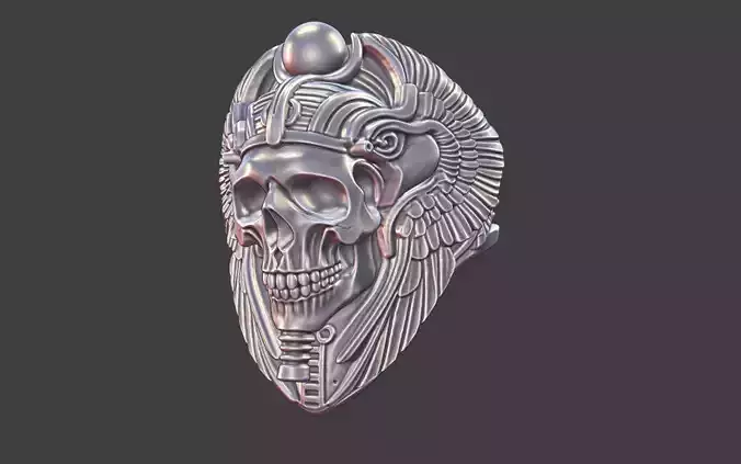Egyptian pharao skull with birds ring
