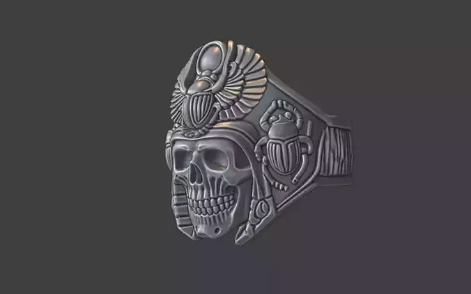 Egyptian pharao skull with scarab ring