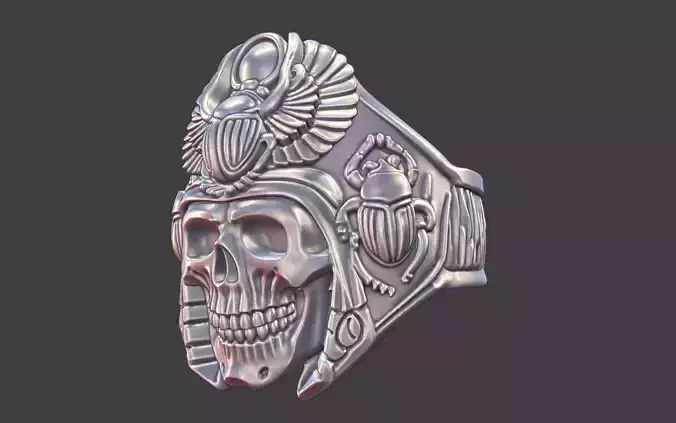 Egyptian pharao skull with scarab ring