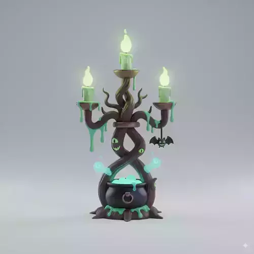 Halloween Candelabra 3D Magical Glowing Candles Cauldron