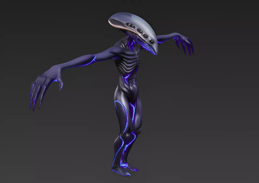 Alien creature in T-pose 3D model_0
