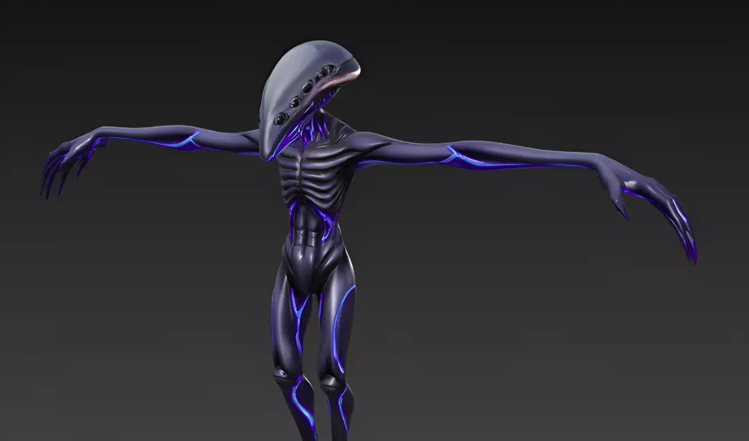 Alien creature in T-pose 3D model_3