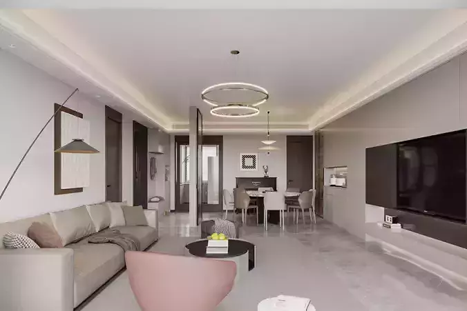 Modern living room dining room interior scenes 235