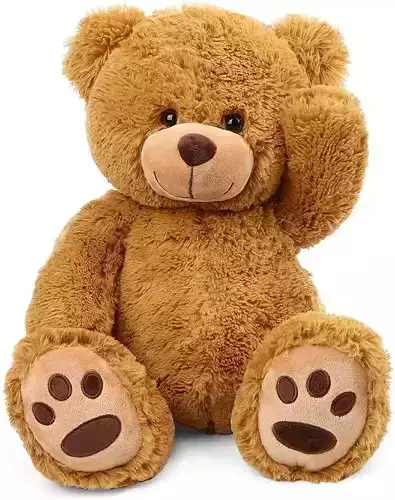 Cute Brown Teddy Bear 3D Plush Toy Soft Fur Waving Paw Low-poly 3D model