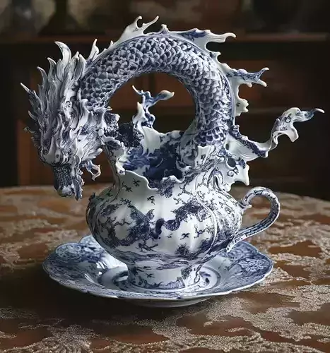 Dragon Vase 3D Chinese Porcelain Mythical Creature Low-poly 3D model