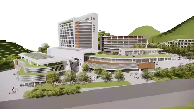 3D Model A Futuristic Healing Hub in Harmony with Nature Low-poly 3D model