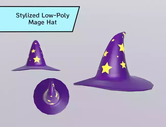 Stylized Low-Poly Mage Hat Low-poly 3D model