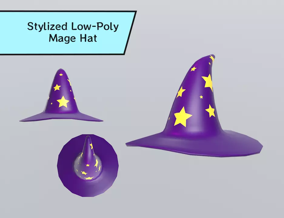 Stylized Low-Poly Mage Hat Low-poly 3D model_0