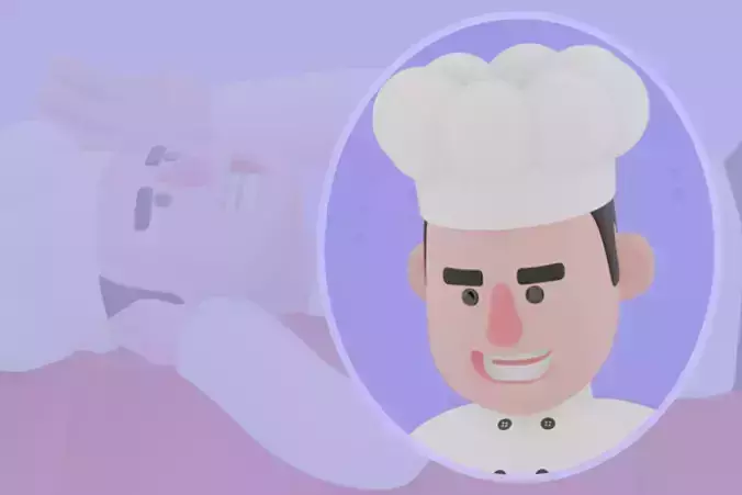 Stylized 3D Male Chef Character-Cartoon Cook Resting on Lobster