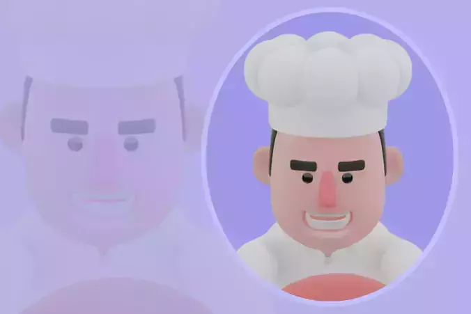Stylized 3D Male Chef Character - Cook Resting on Giant Lobster