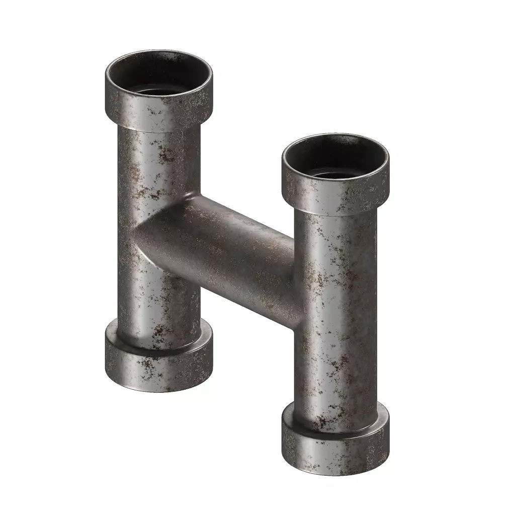 Rusty H Pipe Fitting 3D model_0