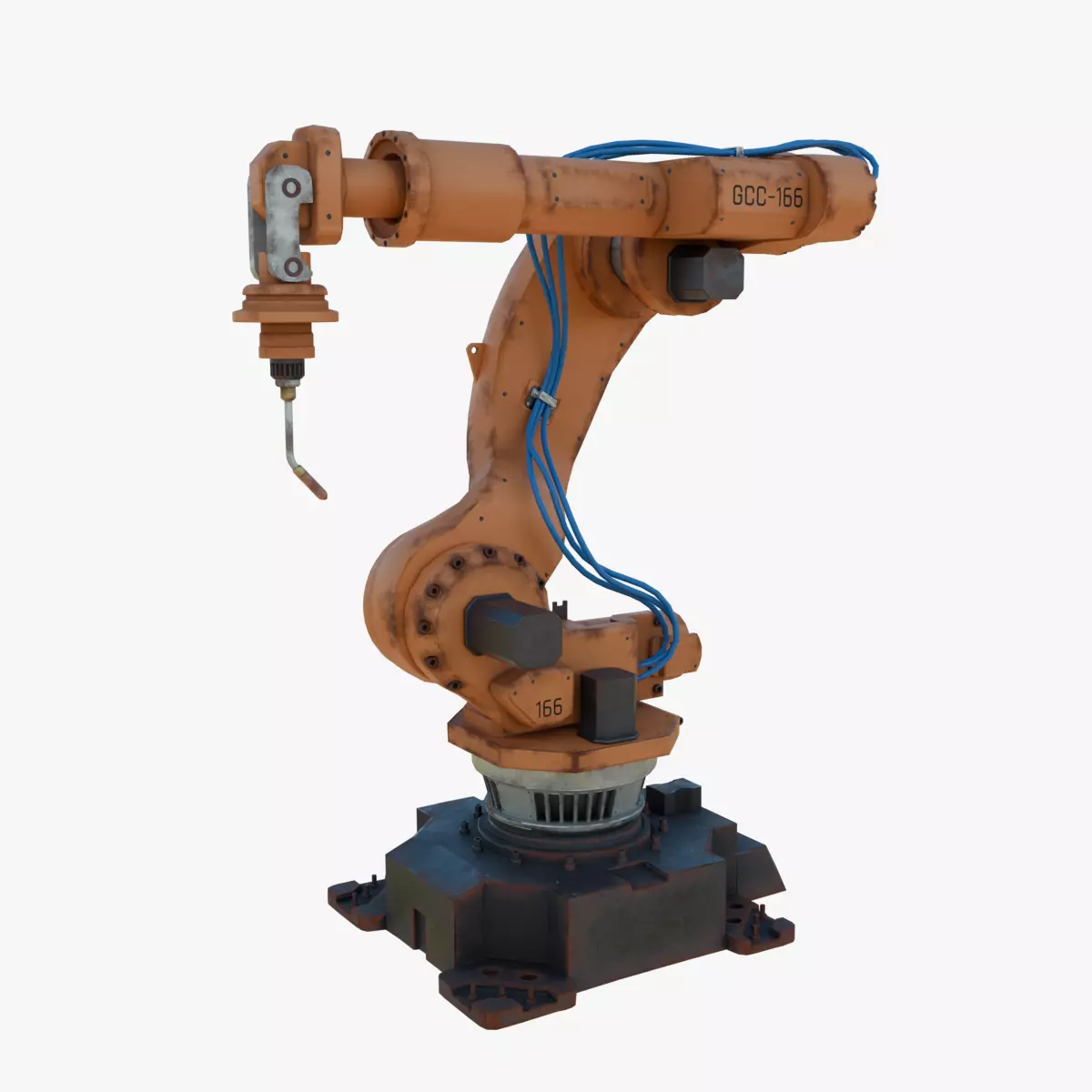 Industrial Welding Robot Orange Rusty Low-poly 3D model_0