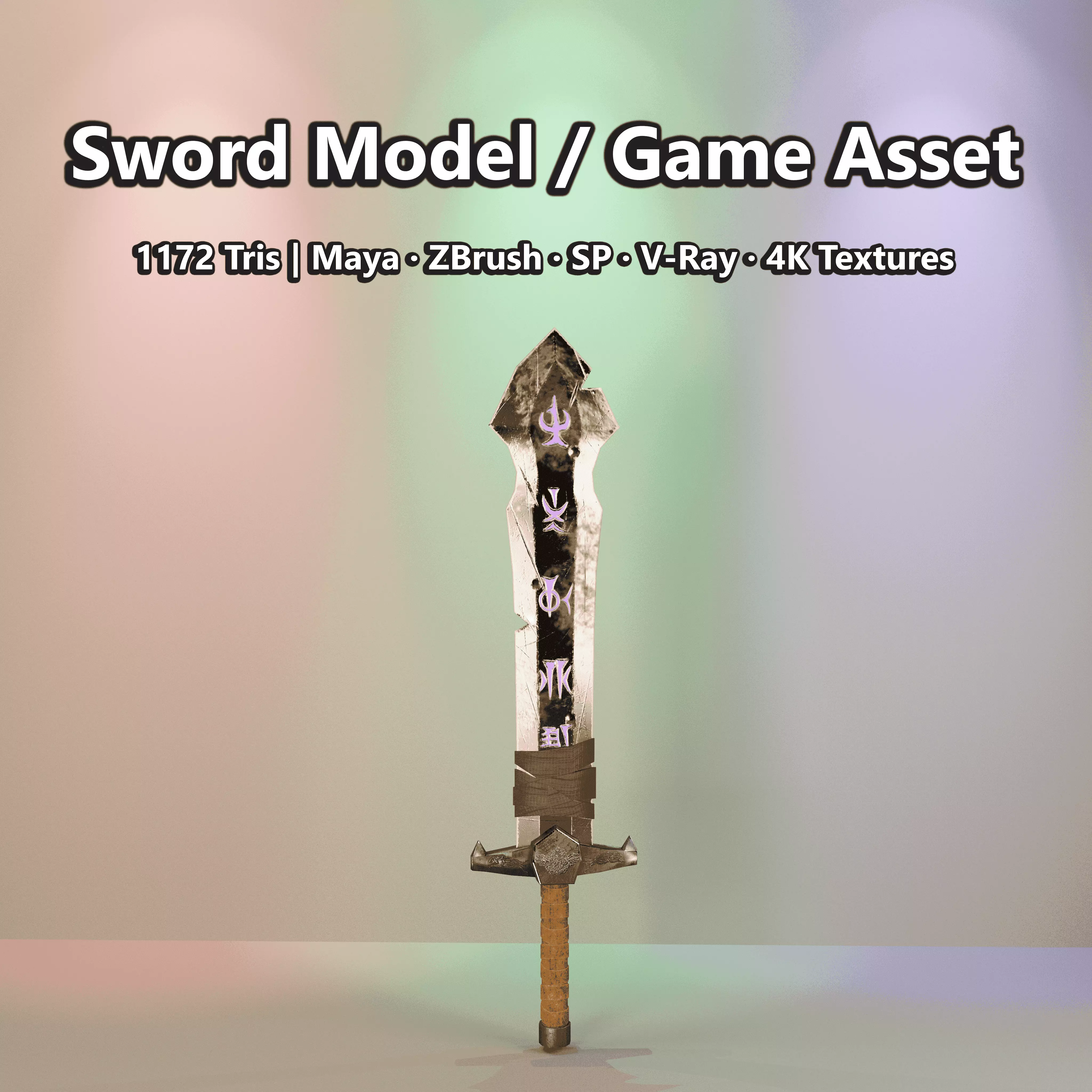 low-poly stylish sword VR-ready AR-ready mobile game asset  Low-poly 3D model_0