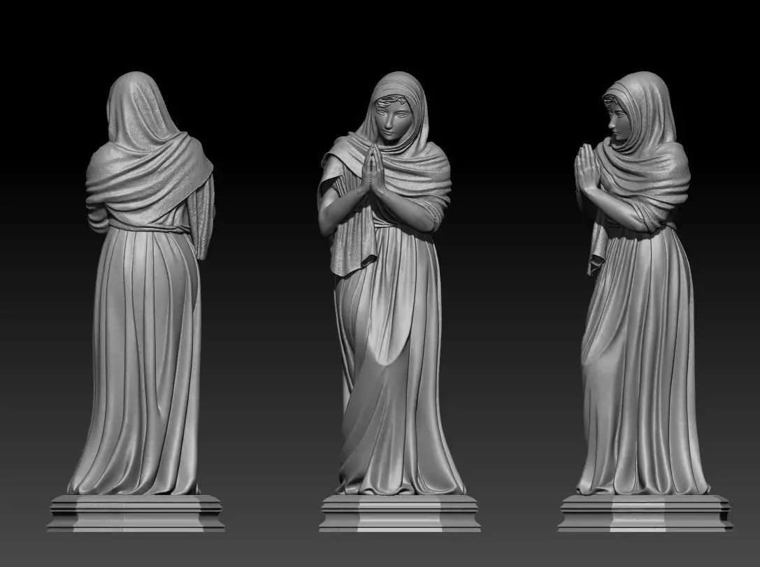 Virgin Mary Praying Sculpt 3D model_3