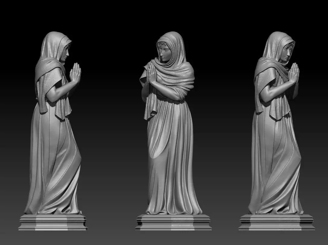 Virgin Mary Praying Sculpt 3D model_4