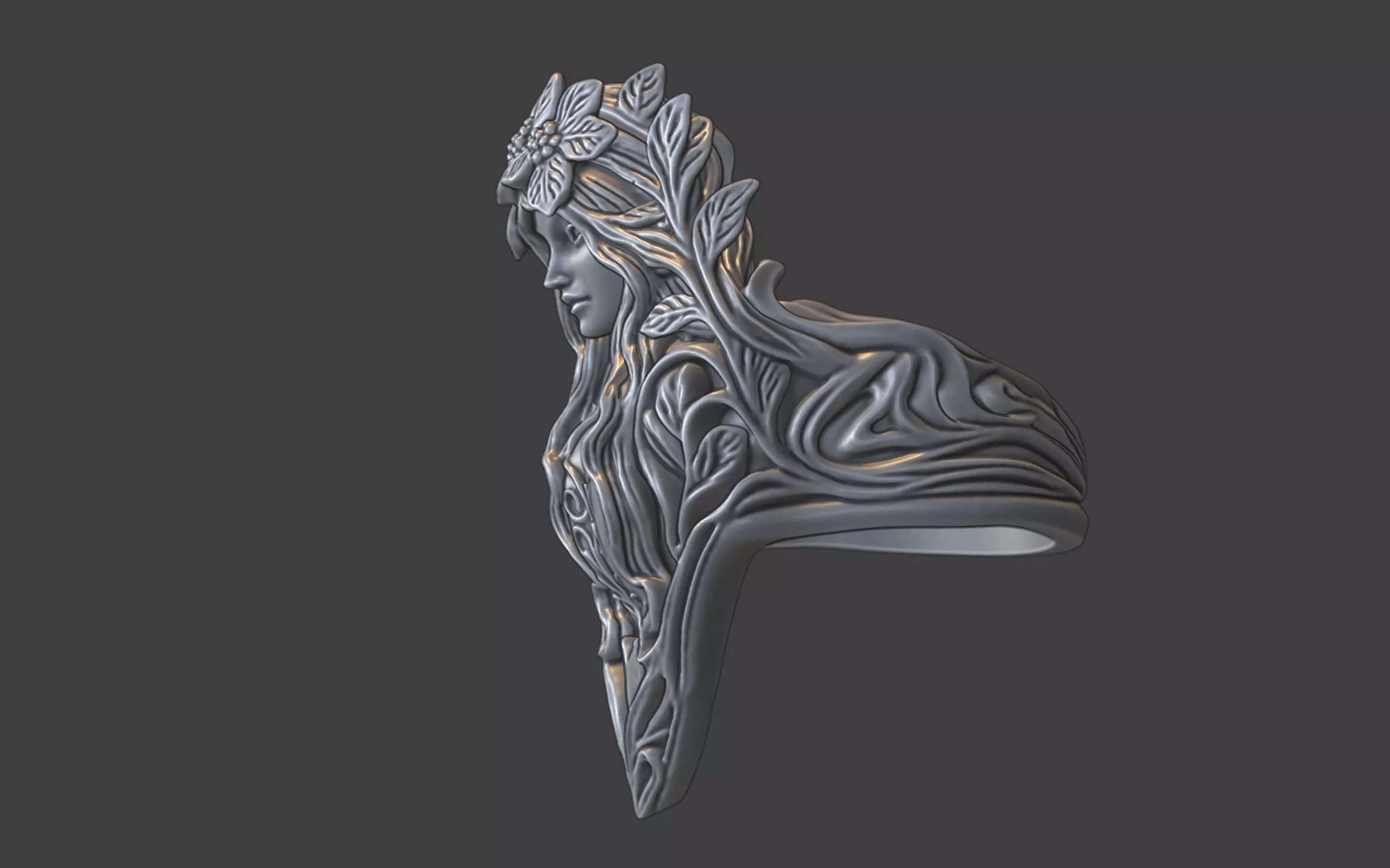 forrest queen nymph elvish ring 3D print model_2