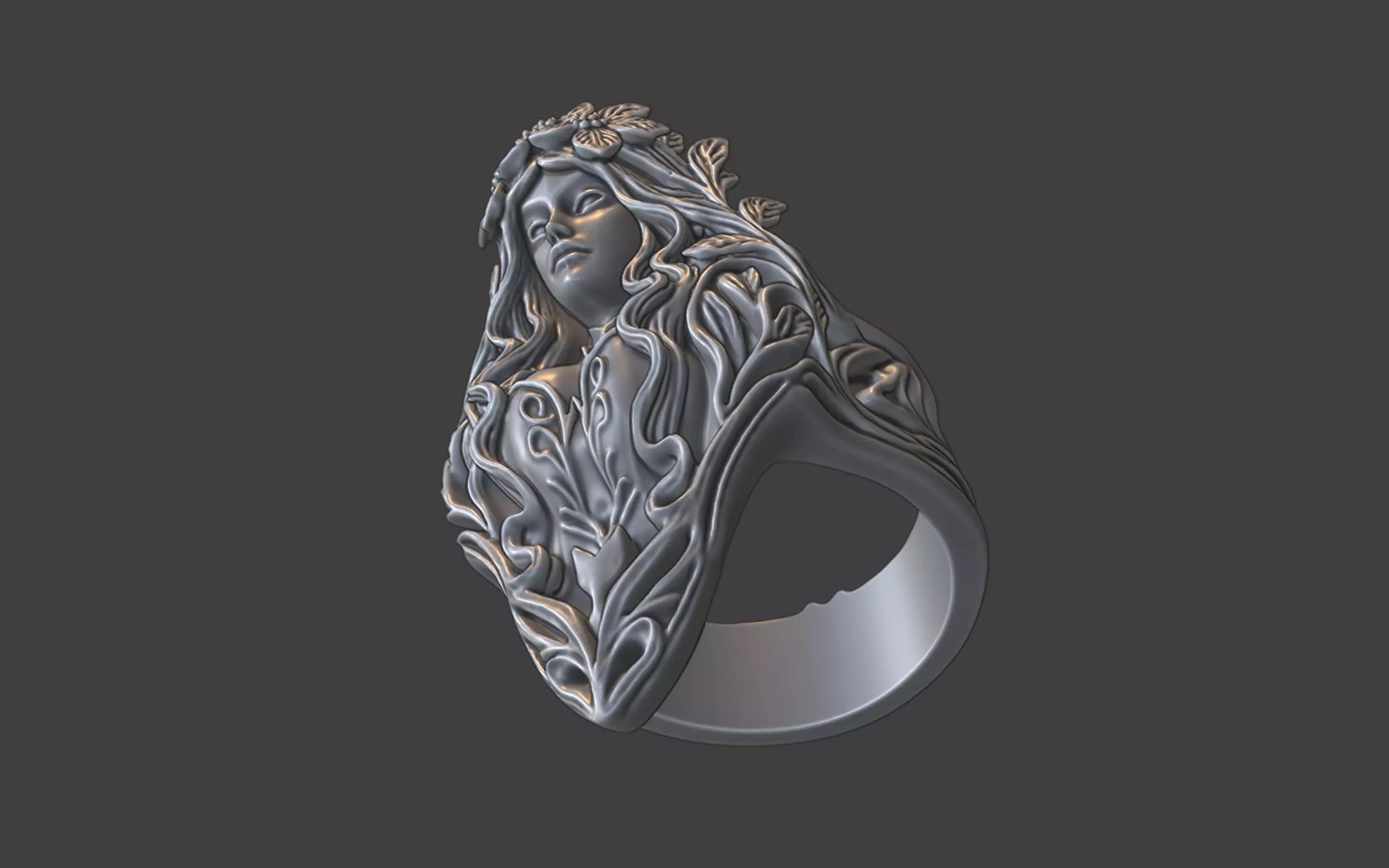forrest queen nymph elvish ring 3D print model_25
