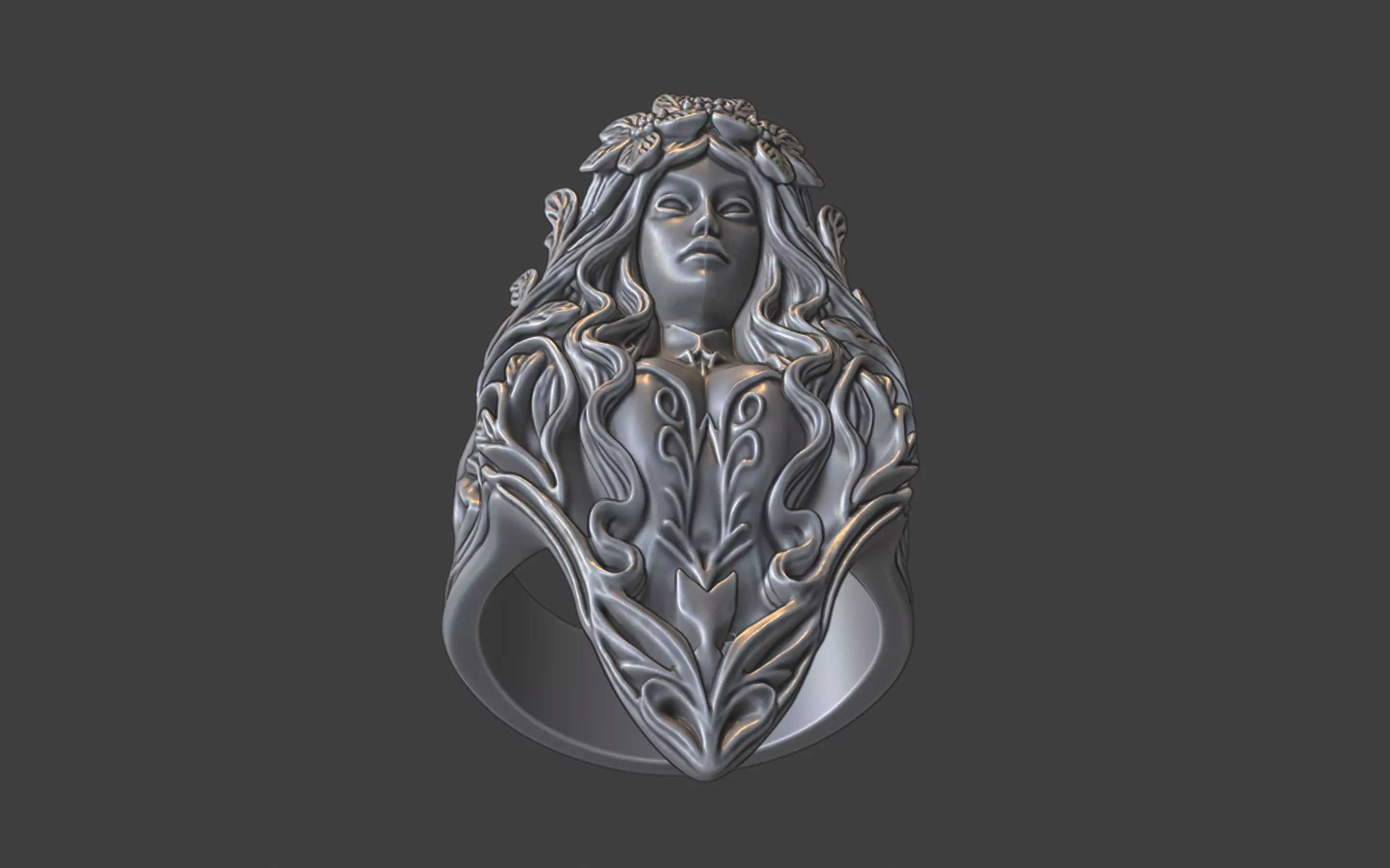 forrest queen nymph elvish ring 3D print model_11