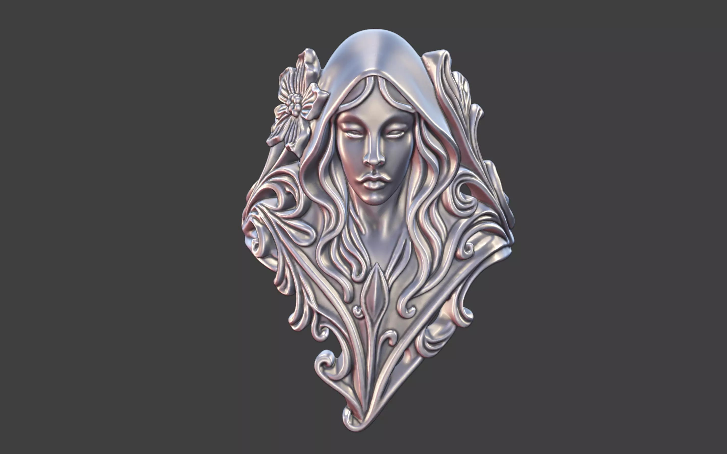 hooded woman scrollwork lady ring 3D print model