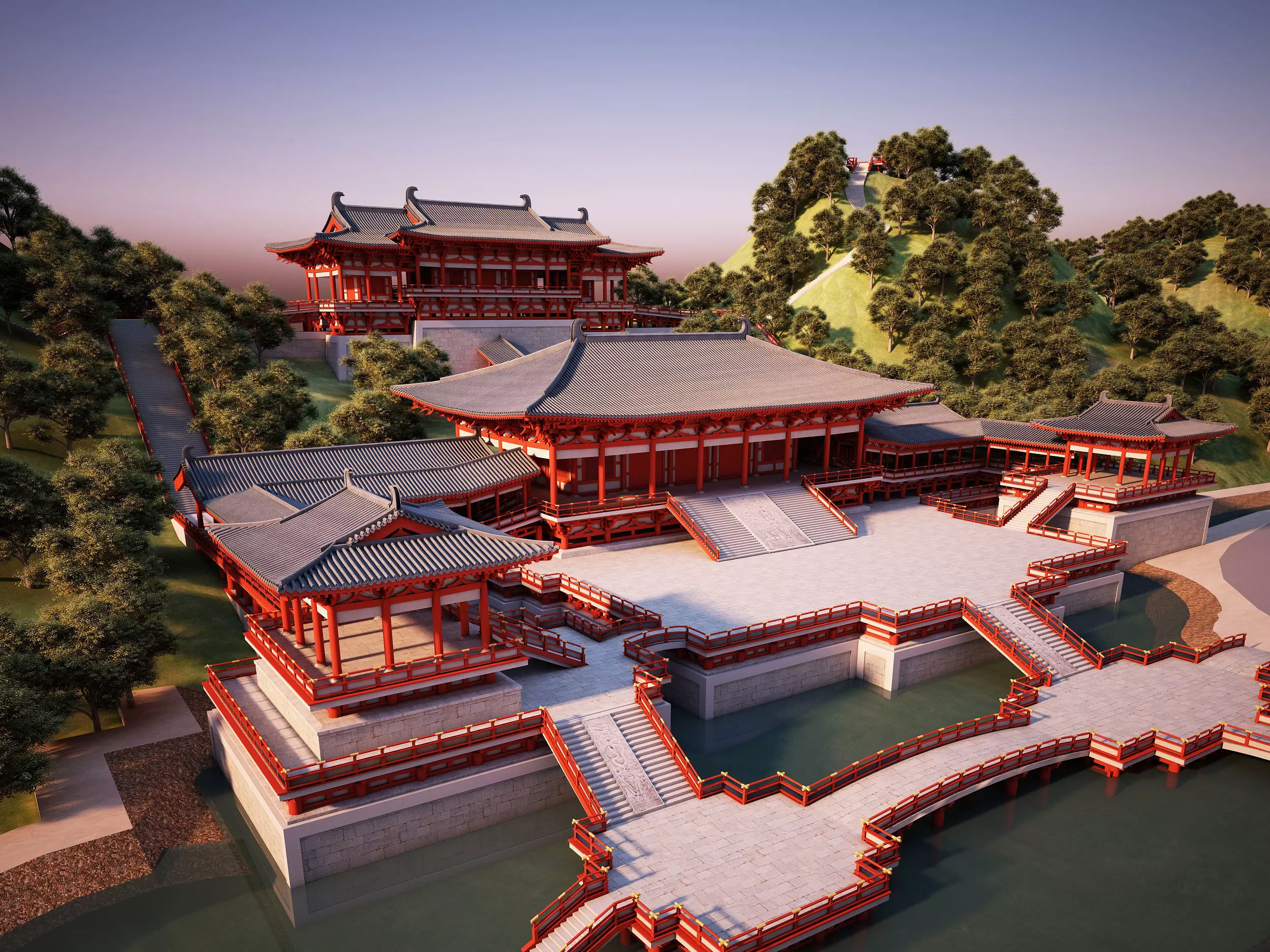 Chinese palace architecture Low-poly 3D model_0